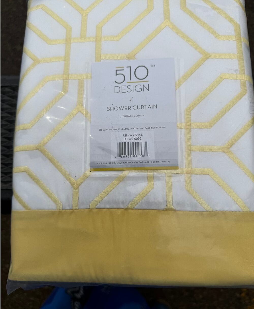 510 Design Yellow White Geometric Embroidered Shower Curtain 72" x 72"